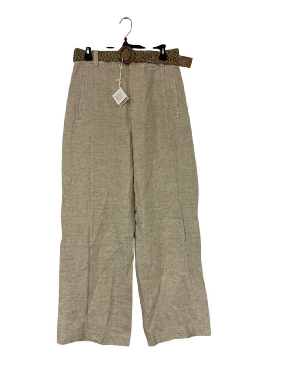 Zara Womens Pants Medium Beige Linen Woven Belted Wide Leg Trousers 3046/084 NWT